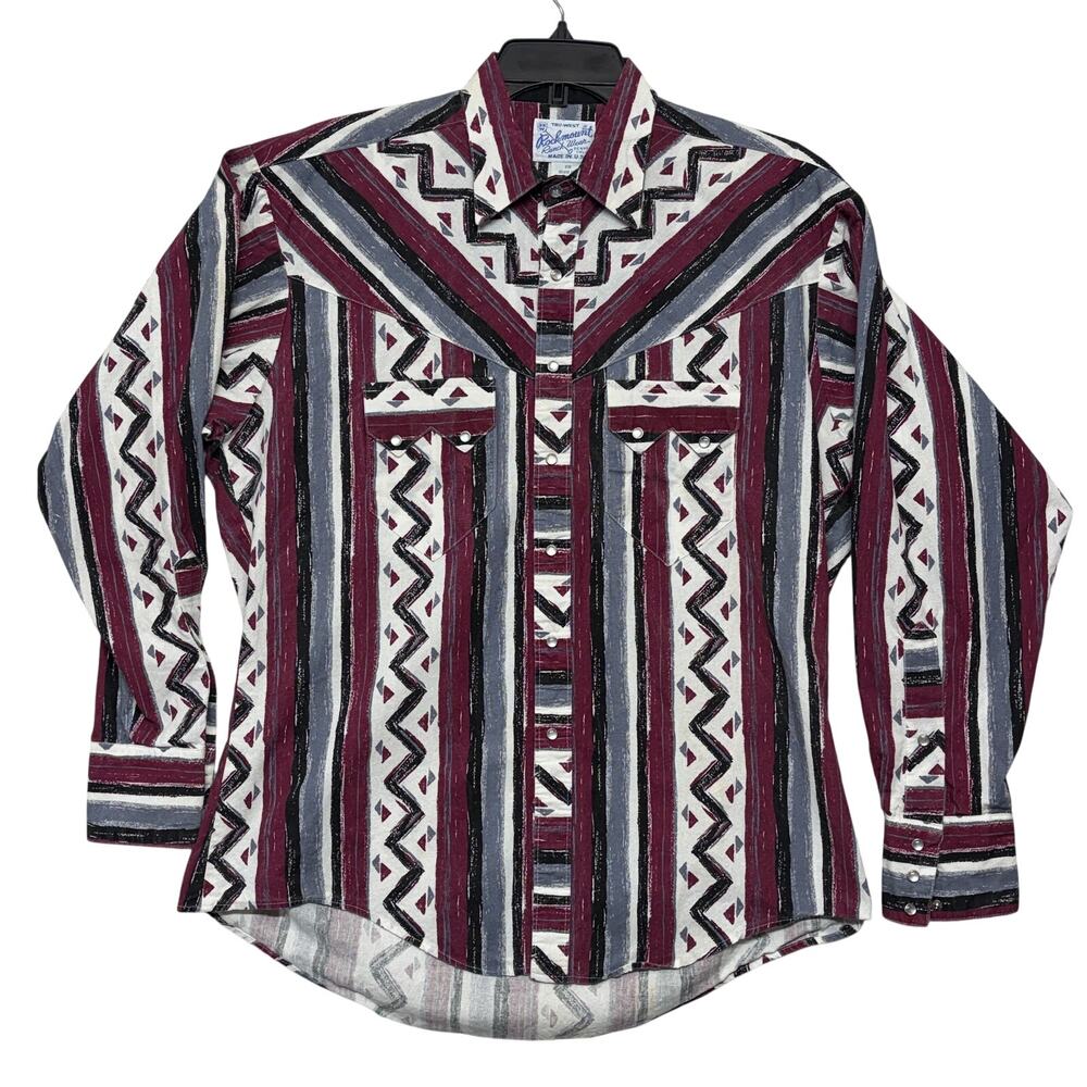 Vintage Rockmount Western Shirt Relaxed Medium Fits XL Aztec Pearl Made in USA